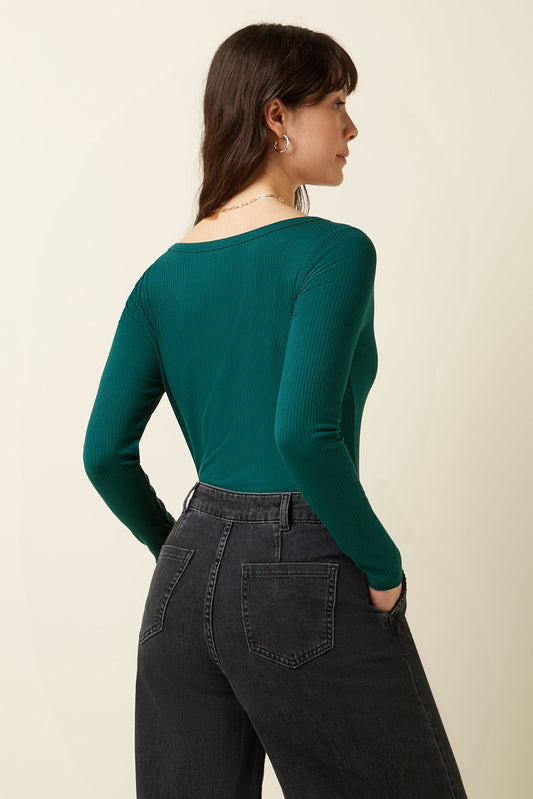 King Louie Lili Tee Uni Rib Oberteil Spruced Green