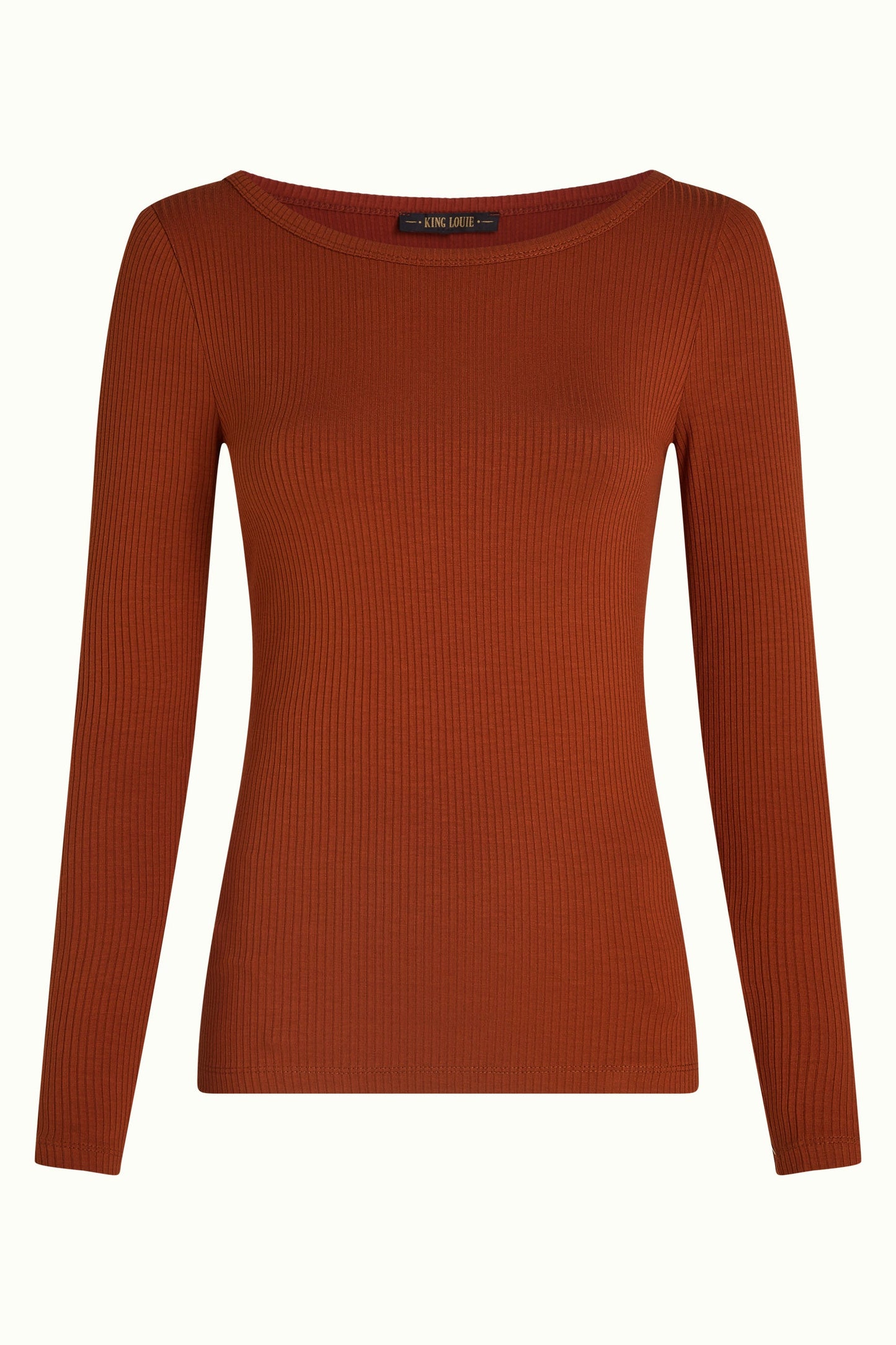 King Louie Lili Tee Uni Rib Oberteil Spicy Brown