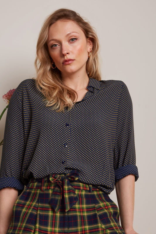 King Louie Maisie Blouse Piper Blau mit Punkten