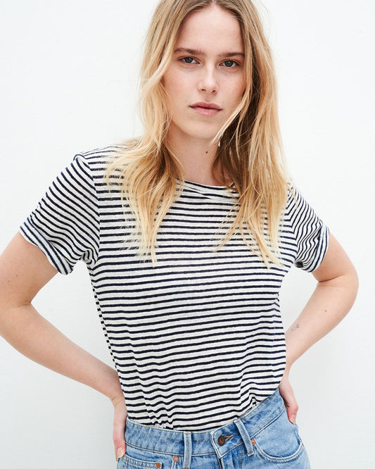 Kuyichi Olivia Striped T-Shirt Bio-Baumwolle und Leinen