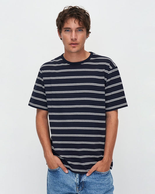 KuyichiLiam Striped T-Shirt Dark Navy