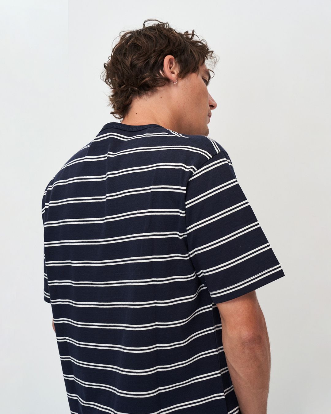 KuyichiLiam Striped T-Shirt Dark Navy