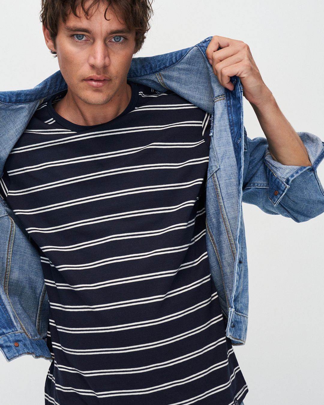 KuyichiLiam Striped T-Shirt Dark Navy