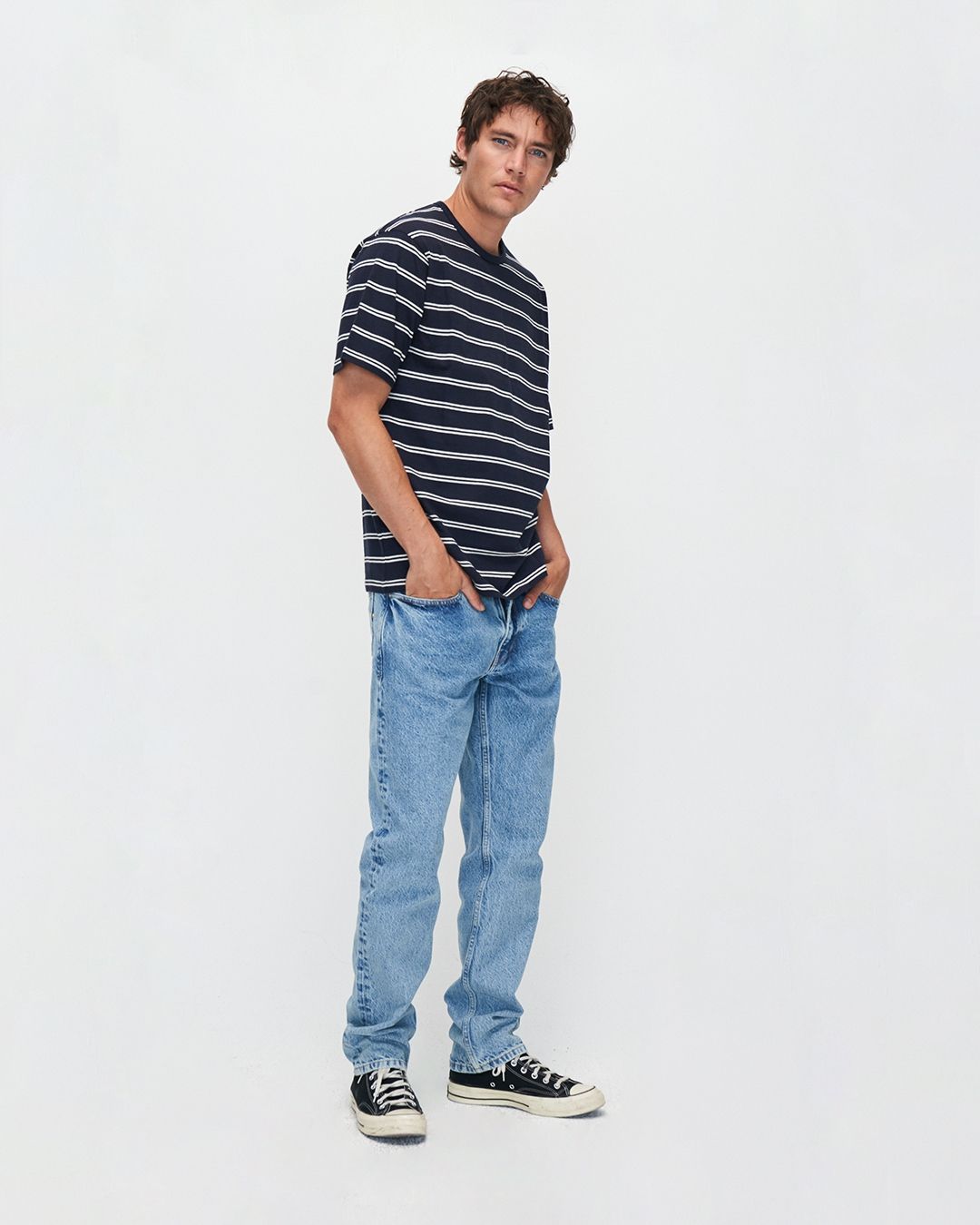 KuyichiLiam Striped T-Shirt Dark Navy