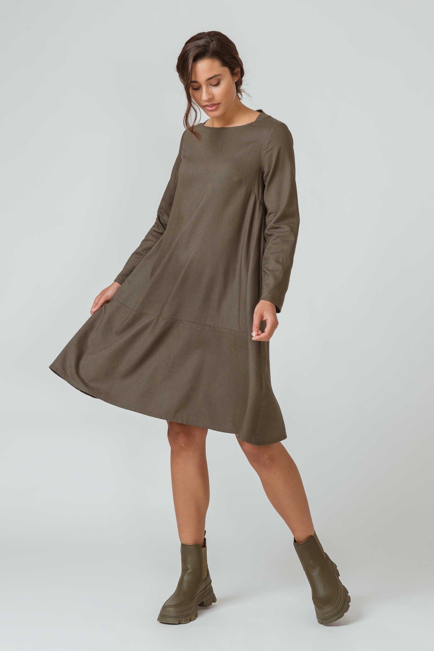SKFK Hedoia Langarm-Kleid dunkelgrün