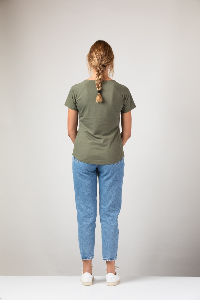 ZRCL Damen-T-Shirt aus Biobaumwolle (Raccoon T-Shirt Olive)