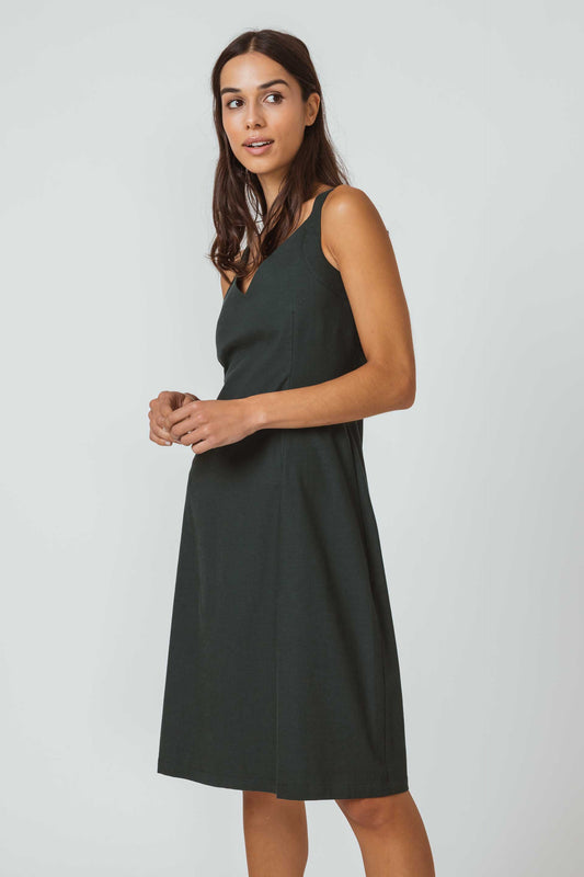 SKFK LONE Kurzes Trägerkleid mit V-Ausschnitt und Reissverschluss, Dunkelgrün