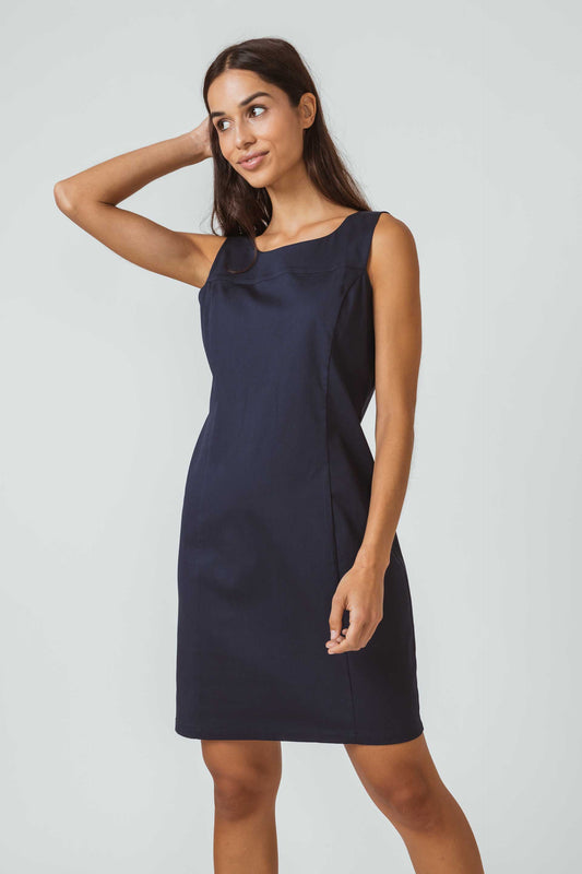 SKFK MARYLA Kurzes, ärmelloses Kleid mit Rundkragen. Marineblau