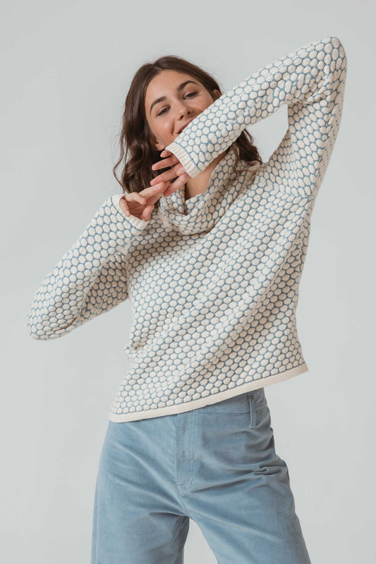 SKFK IGORRE Pullover mit zweifarbiger Wabenstruktur und Trichterausschnitt