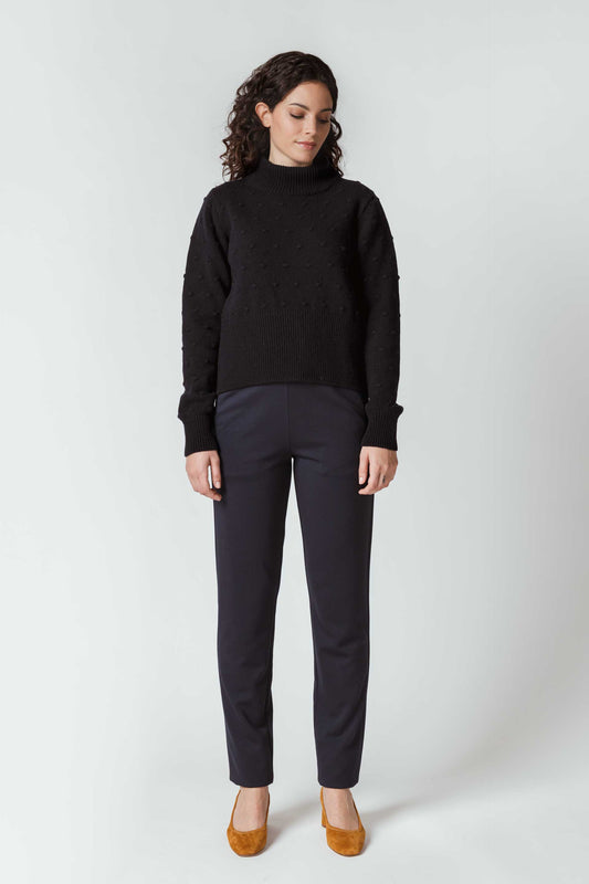 SKFK AMYA Kurzer Strickpullover mit hohem Halsausschnitt, Dunkelblau (Women Sweater Navy)