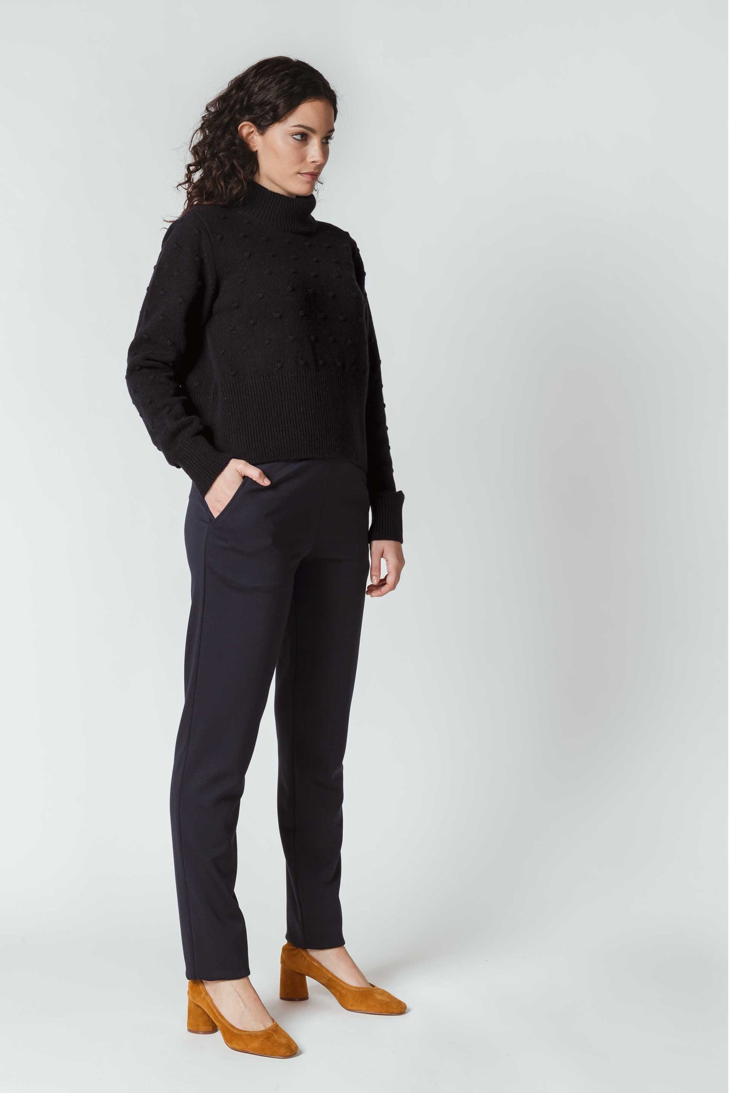 SKFK AMYA Kurzer Strickpullover mit hohem Halsausschnitt, Dunkelblau (Women Sweater Navy)