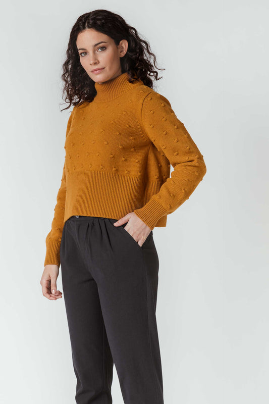 SKFK AMYA Kurzer Strickpullover mit hohem Halsausschnitt (Women Sweater Ochre)