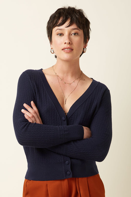 King Louie Deep V Cardi Cedar Blue