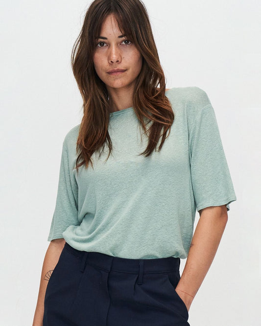 Kuyichi Olivia T-Shirt Pale Green Bio-Baumwolle und Leinen