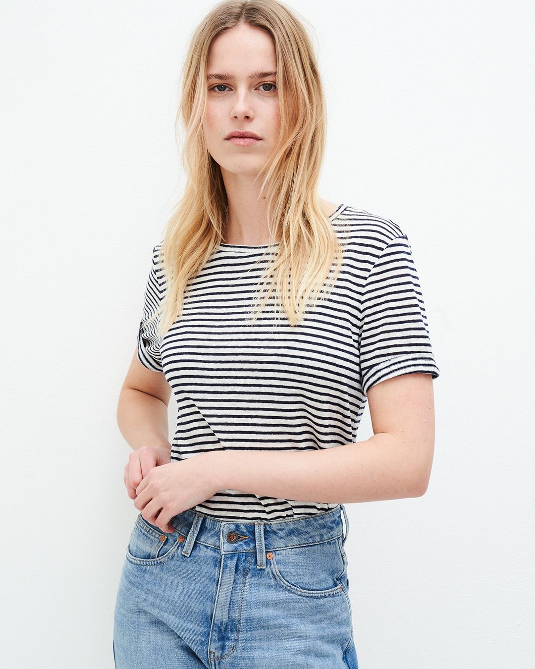 Kuyichi Olivia Striped T-Shirt Bio-Baumwolle und Leinen