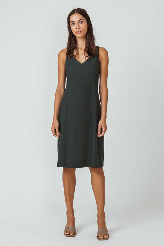SKFK LONE Kurzes Trägerkleid mit V-Ausschnitt und Reissverschluss, Dunkelgrün