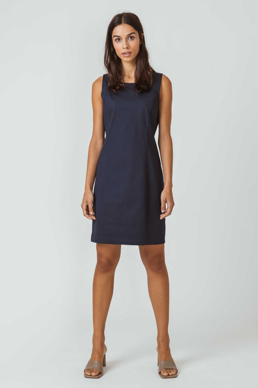 SKFK MARYLA Kurzes, ärmelloses Kleid mit Rundkragen. Marineblau