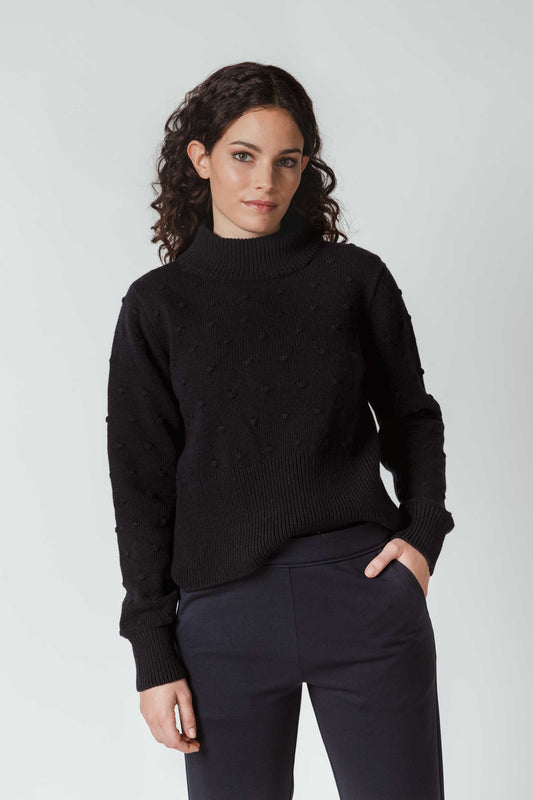 SKFK AMYA Kurzer Strickpullover mit hohem Halsausschnitt, Dunkelblau (Women Sweater Navy)